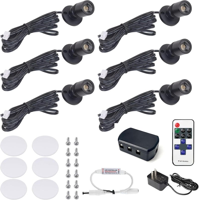DEDC 6Pcs Led Mini Spot Light, Indoor Picture Lights, 1.5W 12V 6000K Art Light, Accent Up Lights with Wireless RF Dimmer, Closet Spotlight for Plants Jewelry Showcase Model Display Shelves - Image 1